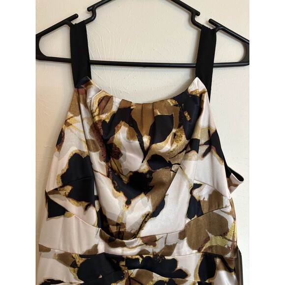 Nine & Co 12 Brown & Ivory Floral Sleeveless Satin A Line Dress With Pockets - Picture 4 of 6